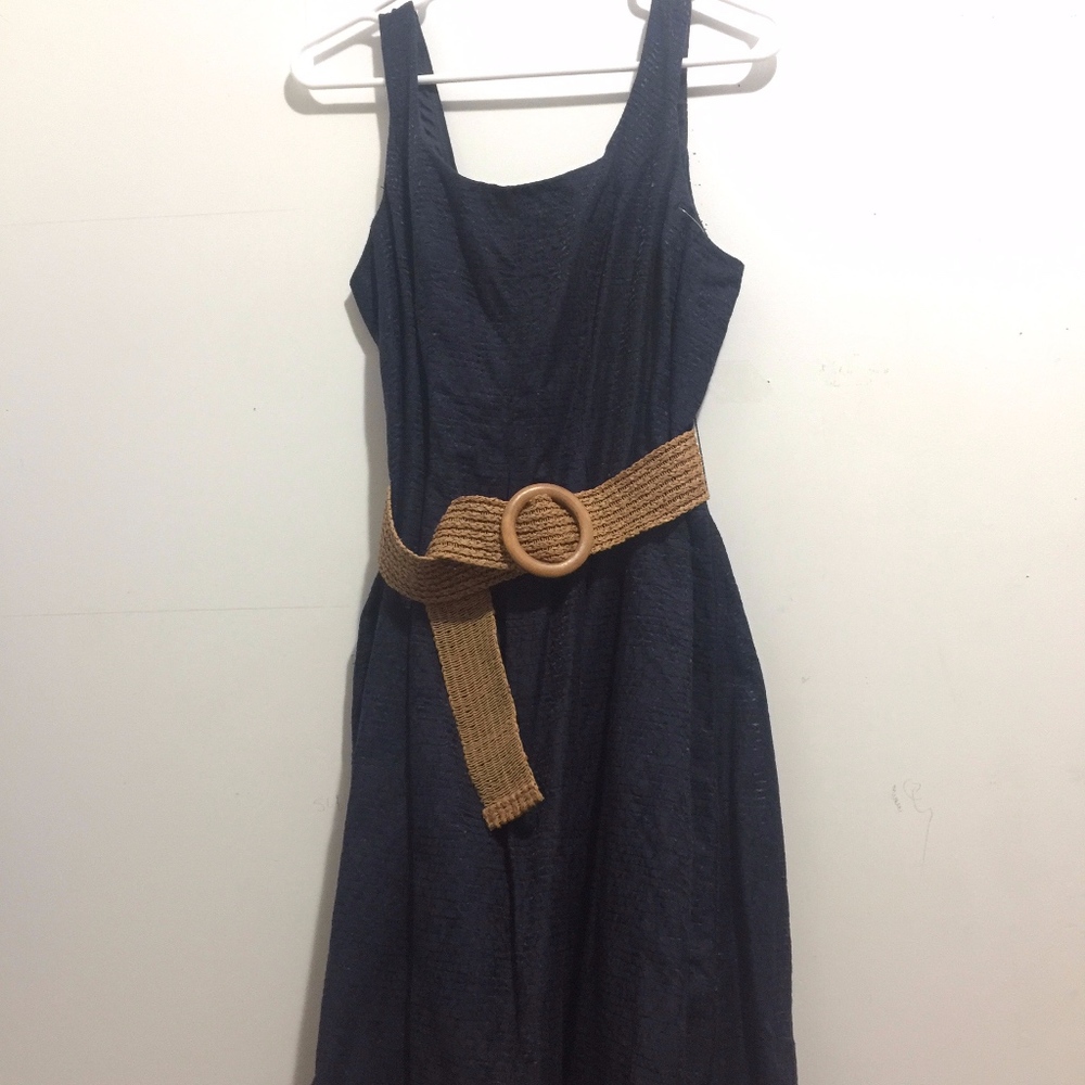 [Nine West] Navy Dress with Woven Belt